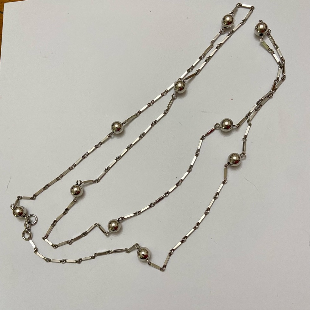 Vintage Silver Ball 52-inch Chain Necklace